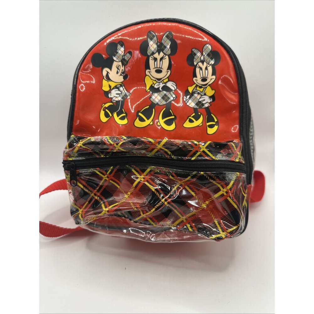 Vintage Disney Minnie Mouse Plaid Mini Backpack Red Clear Vinyl 90s Y2K